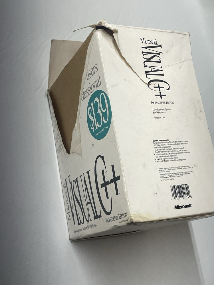 Microsoft Visual C++ Professional Edition Version 1.0 1993 Big Box 3.5" Floppy