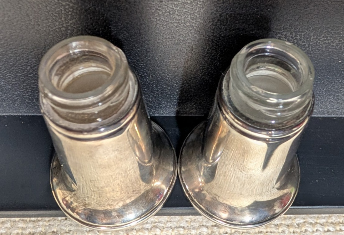 Vtg Crown Tall Sterling Silver Salt &Pepper Shaker Glass Lined 3.39oztw 260339