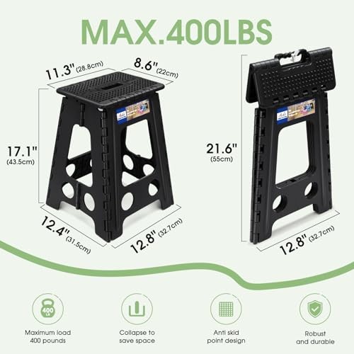 Folding Step Stool Foldable Stools for Adults and 17.5 Inch Dot Black