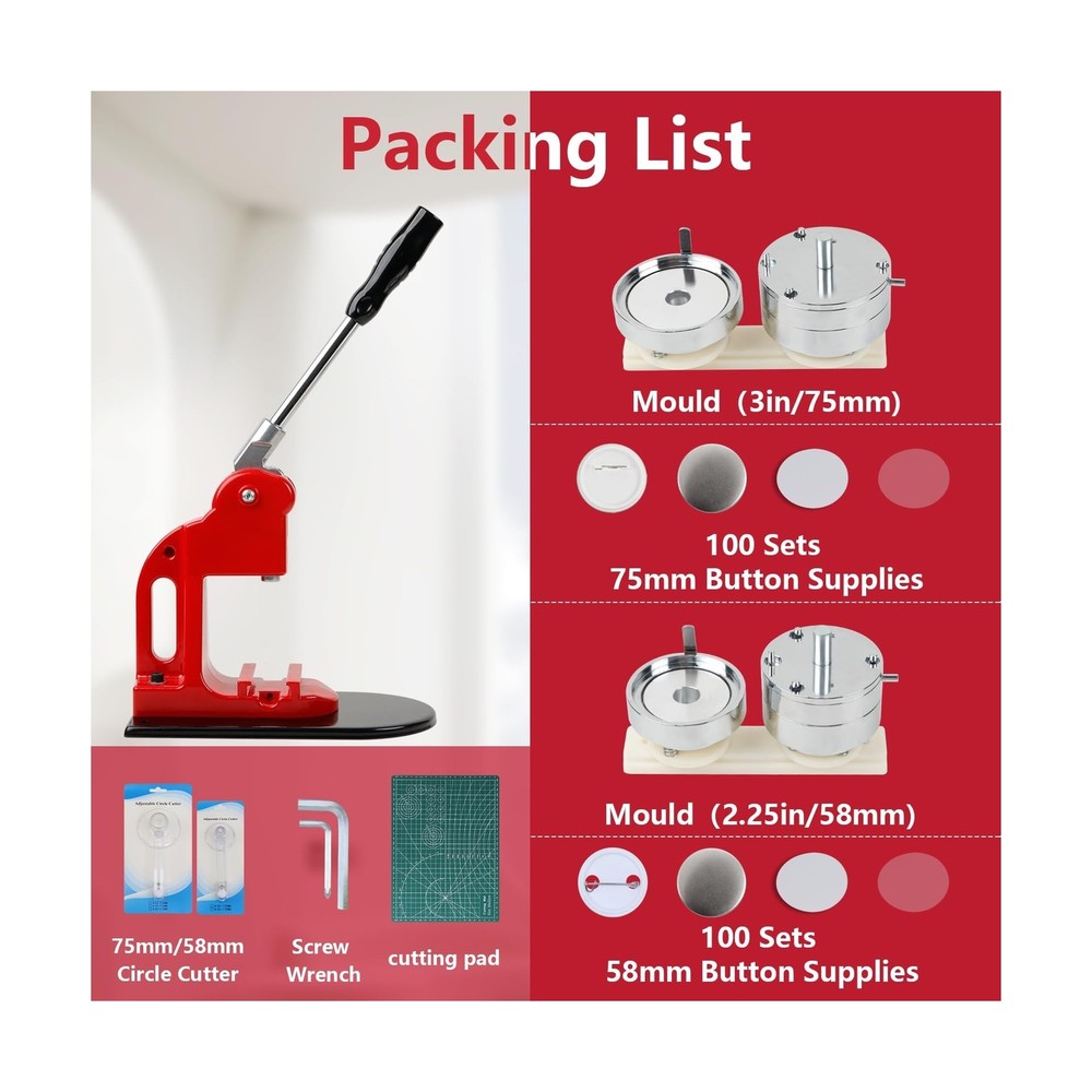 Happizza Button Maker Machine Multiple Sizes - Button Pin Maker 2.25 inch+3 i...