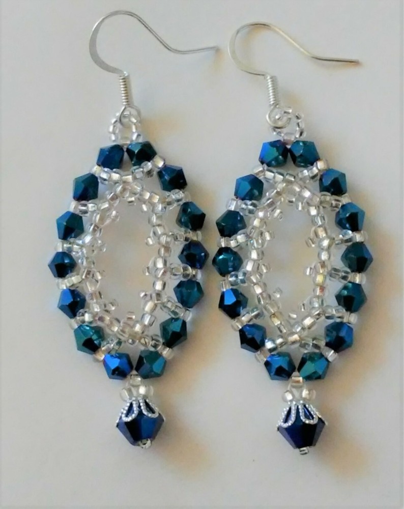 Handmade Cobalt Marquise Beaded Earrings