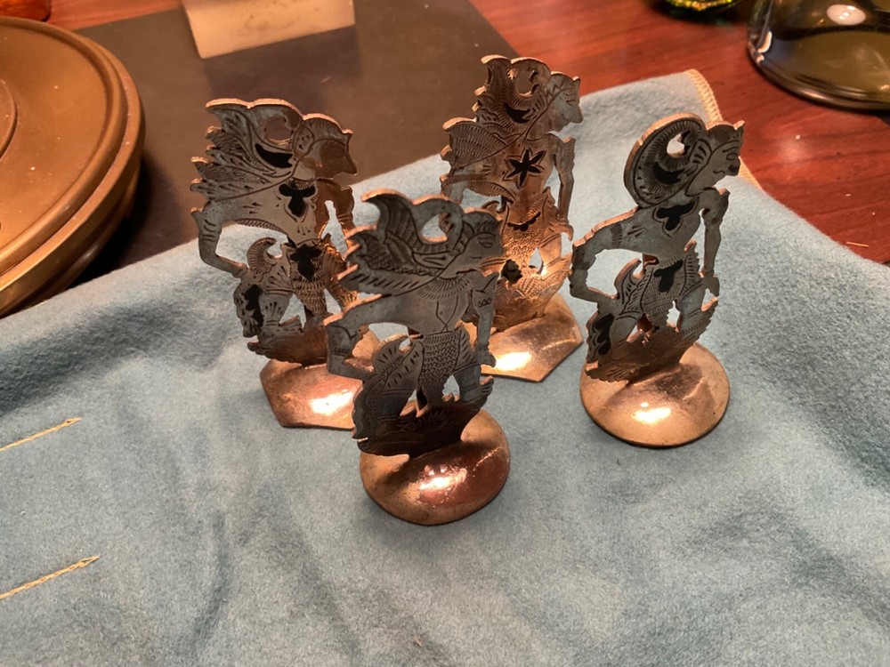 Vintage Asian Silverplate Figural Place Card Holders Set of 4