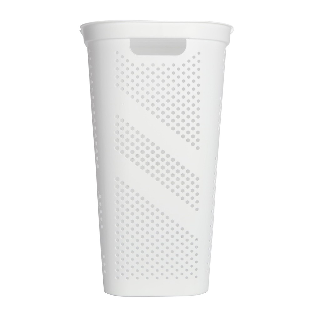 Rectangular Laundry Hamper with Hinged Lid White Collapsible Storage Basket for