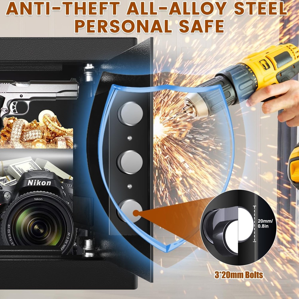 1.2 Cu Ft Home Safe Small Safe Box W/ Fireproof Waterproof Bags Programmable