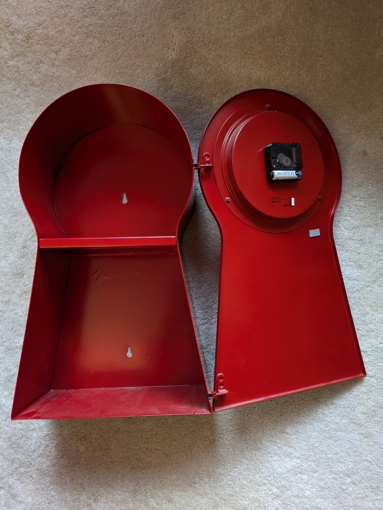 1990s Retro Red Ikea Wall/Stand Up Clock With Inside Storage