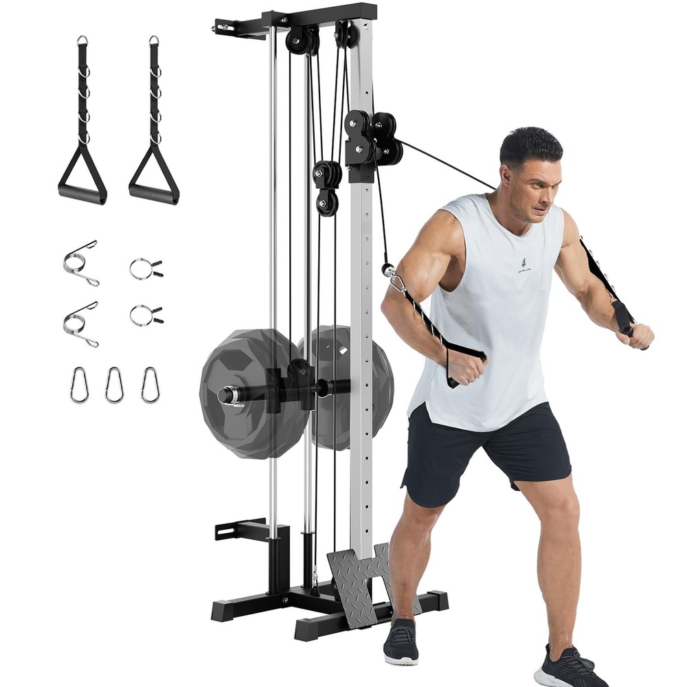 Wall Mount Cable Machine, Adjustable Dual Pulley Cable Crossover Machine Workout