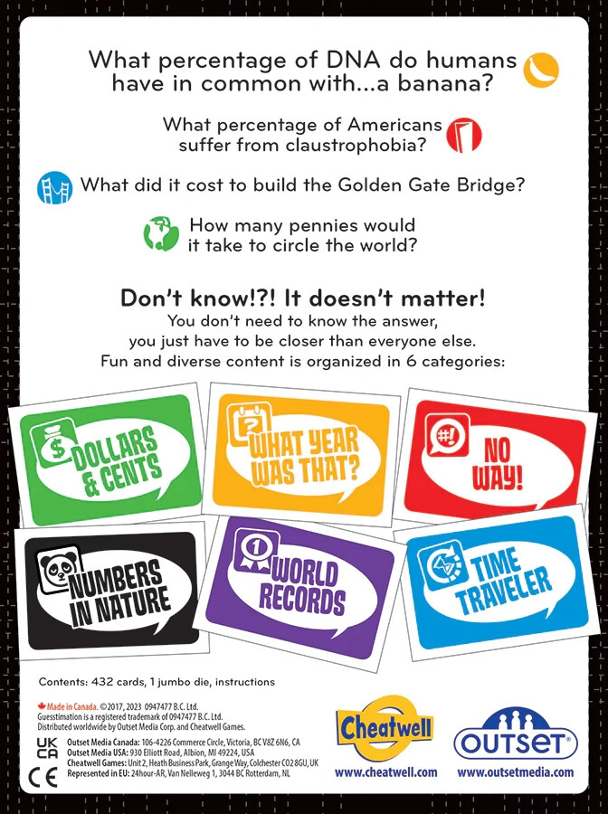 Guesstimation Trivia Card Game Outset New