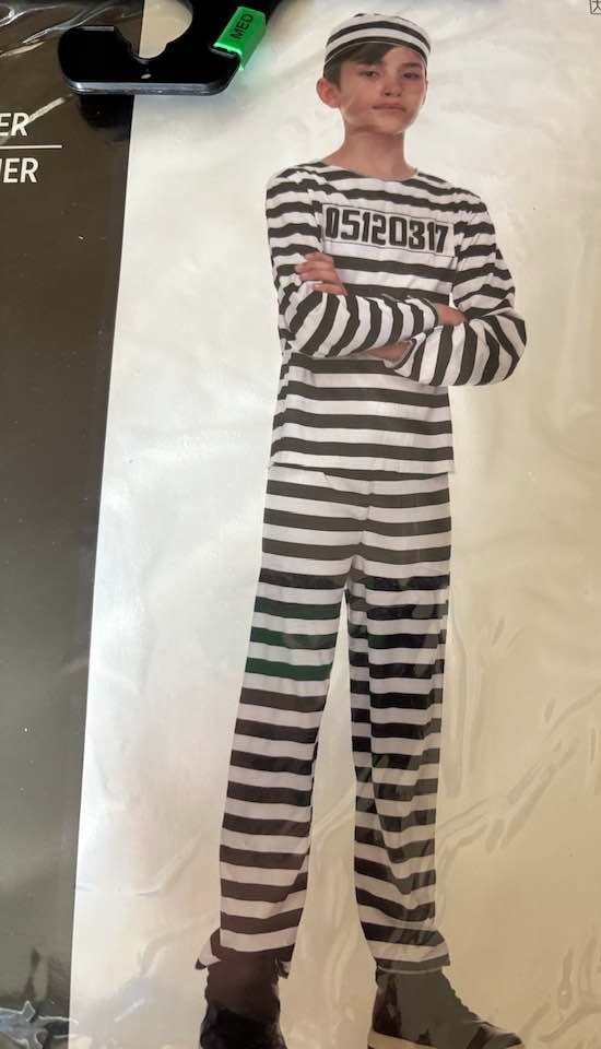 Kids Prisoner Costume Size Medium 6-8