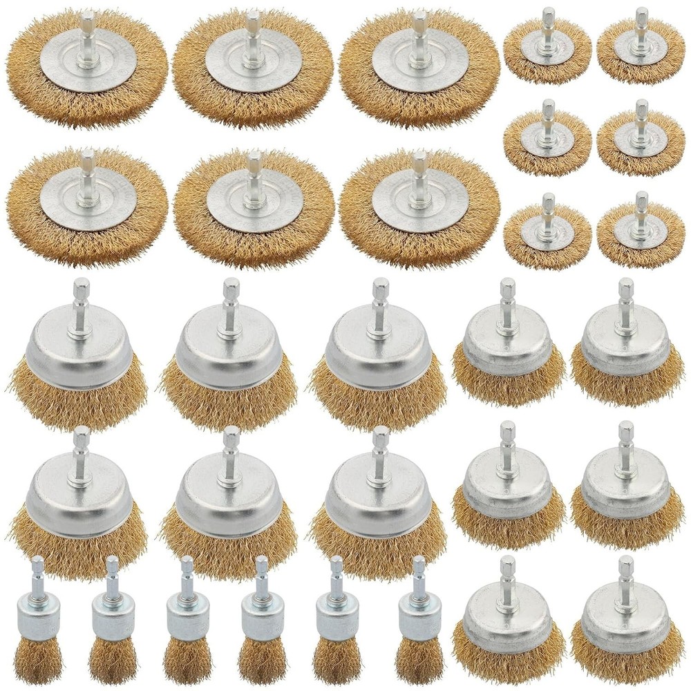 30 Pcs Wire Brush Wheel for Drill, Rust Removal