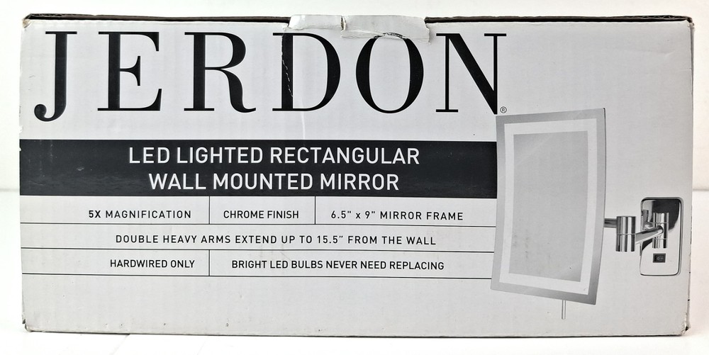 JERDON Rectangular Wall Mount Makeup Mirror Direct Wire Mirror 5X Magnification
