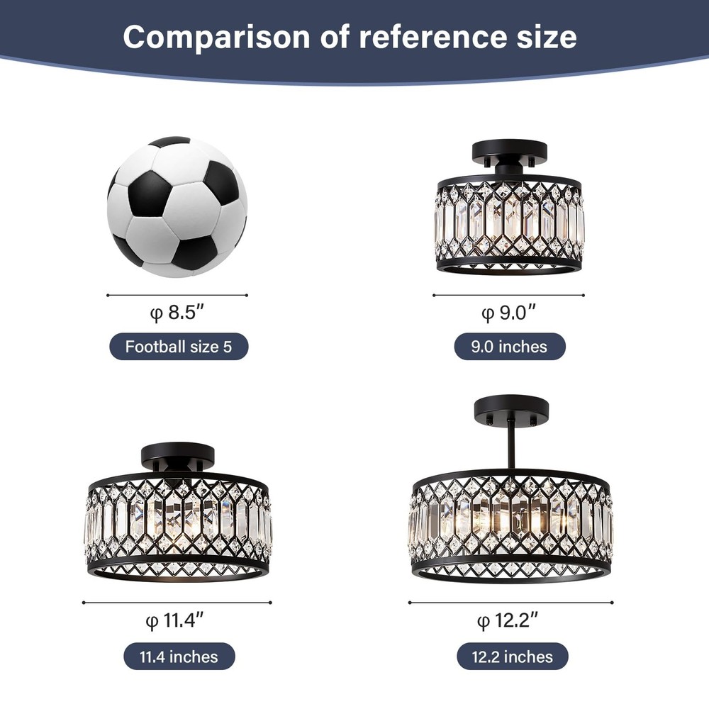 Crystal Black Ceiling Light, Modern Semi Flush Mount Ceiling Lighting Fixture...
