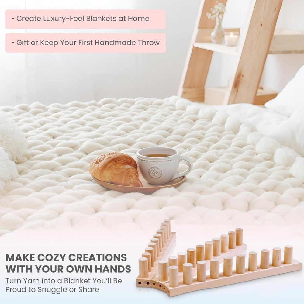Wooden Loom Frame for DIY Throw Blankets Hand Knitting Adjustable Size