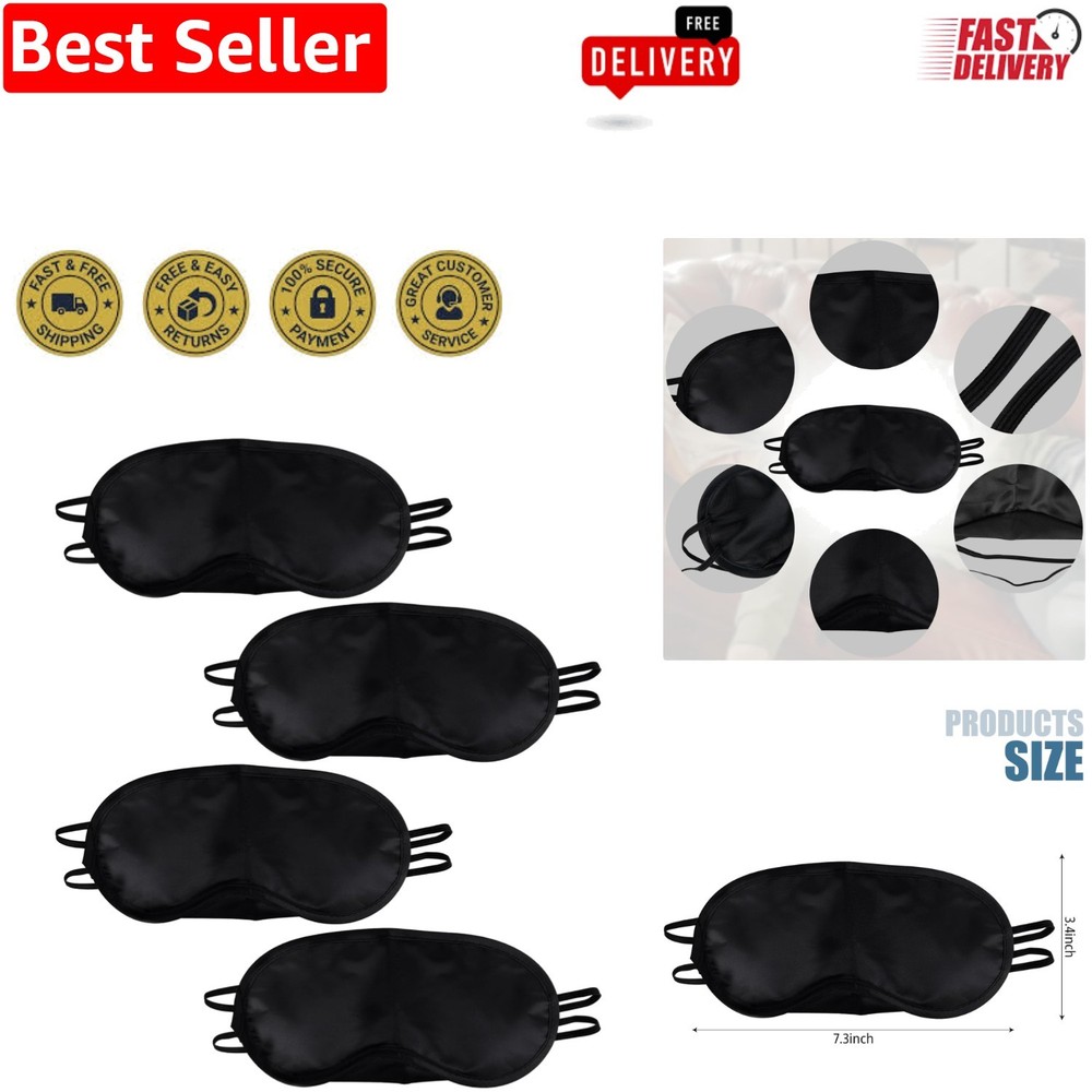 4 Pcs Solid Black Sleep Masks with Adjustable Straps - Perfect for Napping