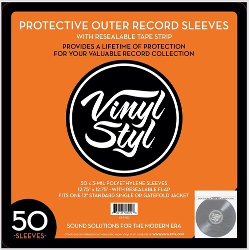 Vinyl Styl® 12 Inch Outer Record Sleeves - Resealable Flap - 50 Count (Clear) [N