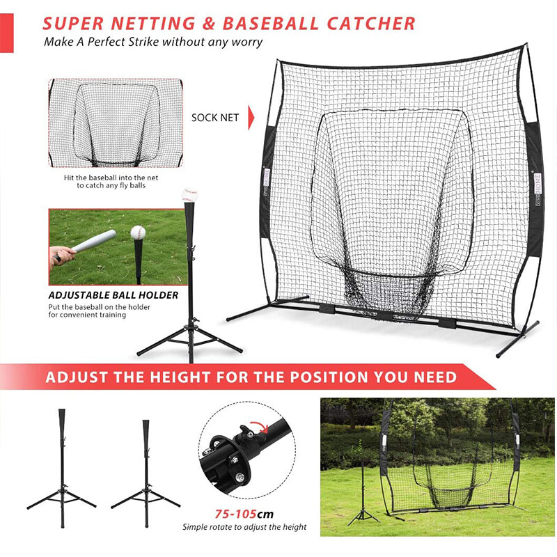 7x7ft Baseball Backstop Softball Practice Net w/ Strike Zone Target Tee CarryBag