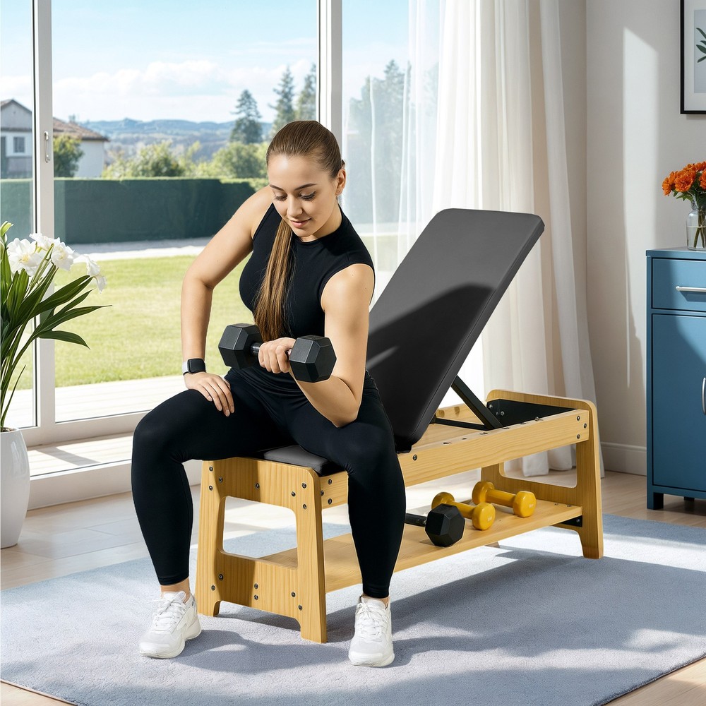 Adjustable Weight Bench with Rack for Weight Lifting, Black