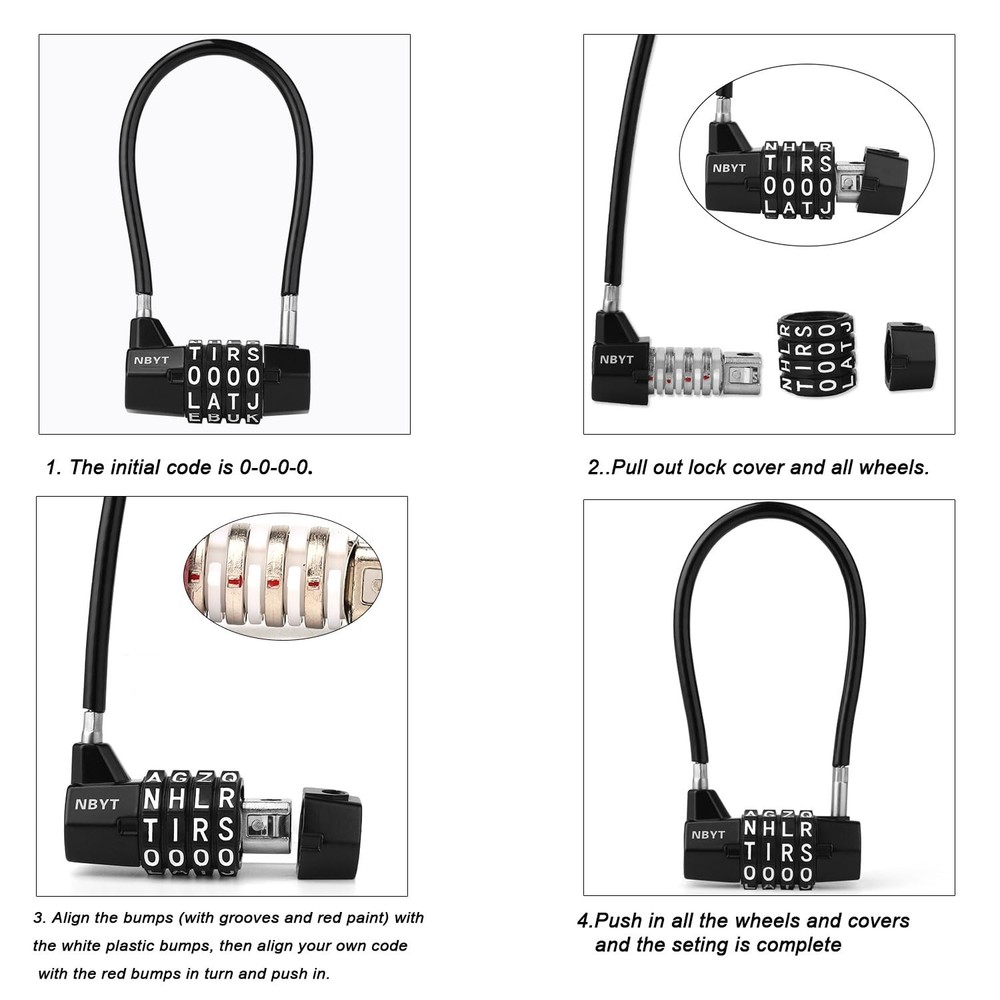 4-Word Resettable Combination Lock, Letter Lock- Home Security Padlock with 5mm