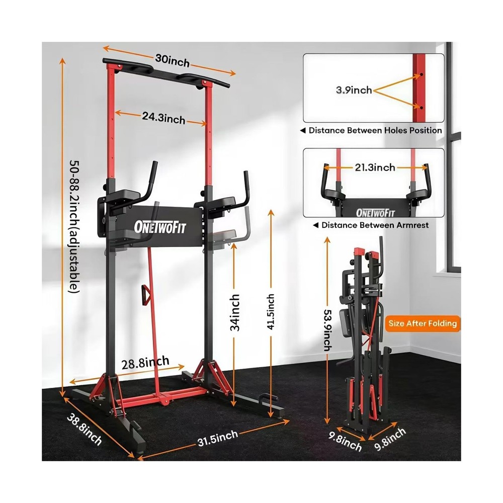 ONETWOFIT Foldable Power Tower Pull Up Bar Station, Multi-Function Adjustable...