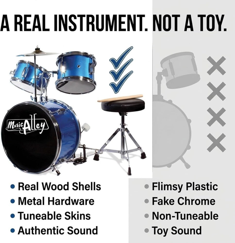 Complete Kids Drum Kit with Adjustable Throne