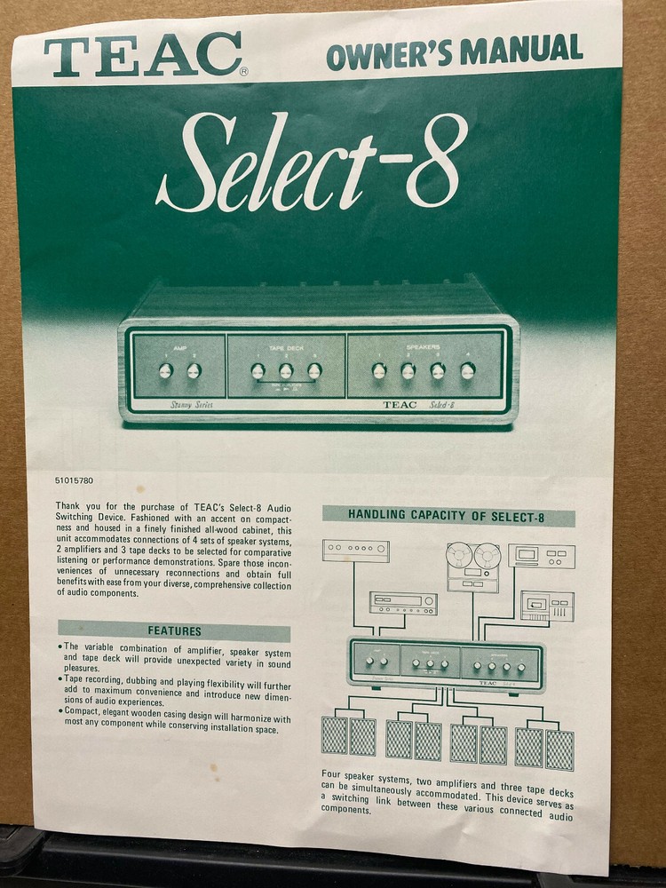 Owner Manual for the TEAC Select-8 Speaker System Control  ~ Original