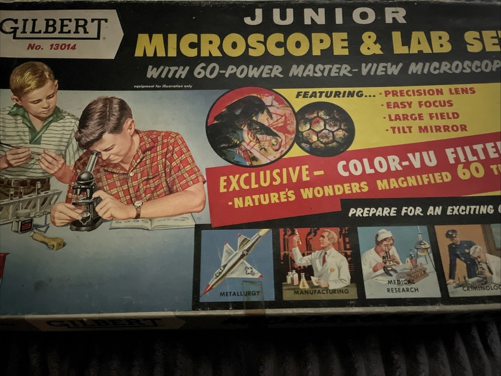 Rare 1958 Gilbert Jr Microscope& Lab Set #13014 Nice Condition