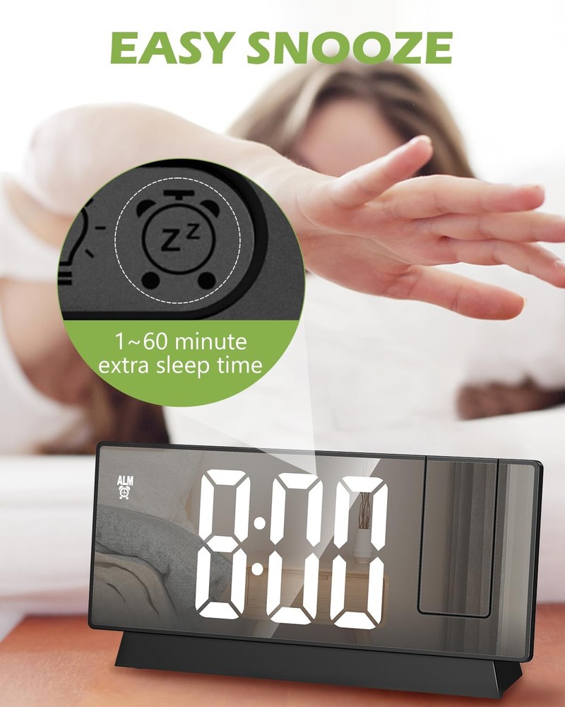 KeeKit Projection Alarm Clock with 180° Rotatable Display, Small, Black