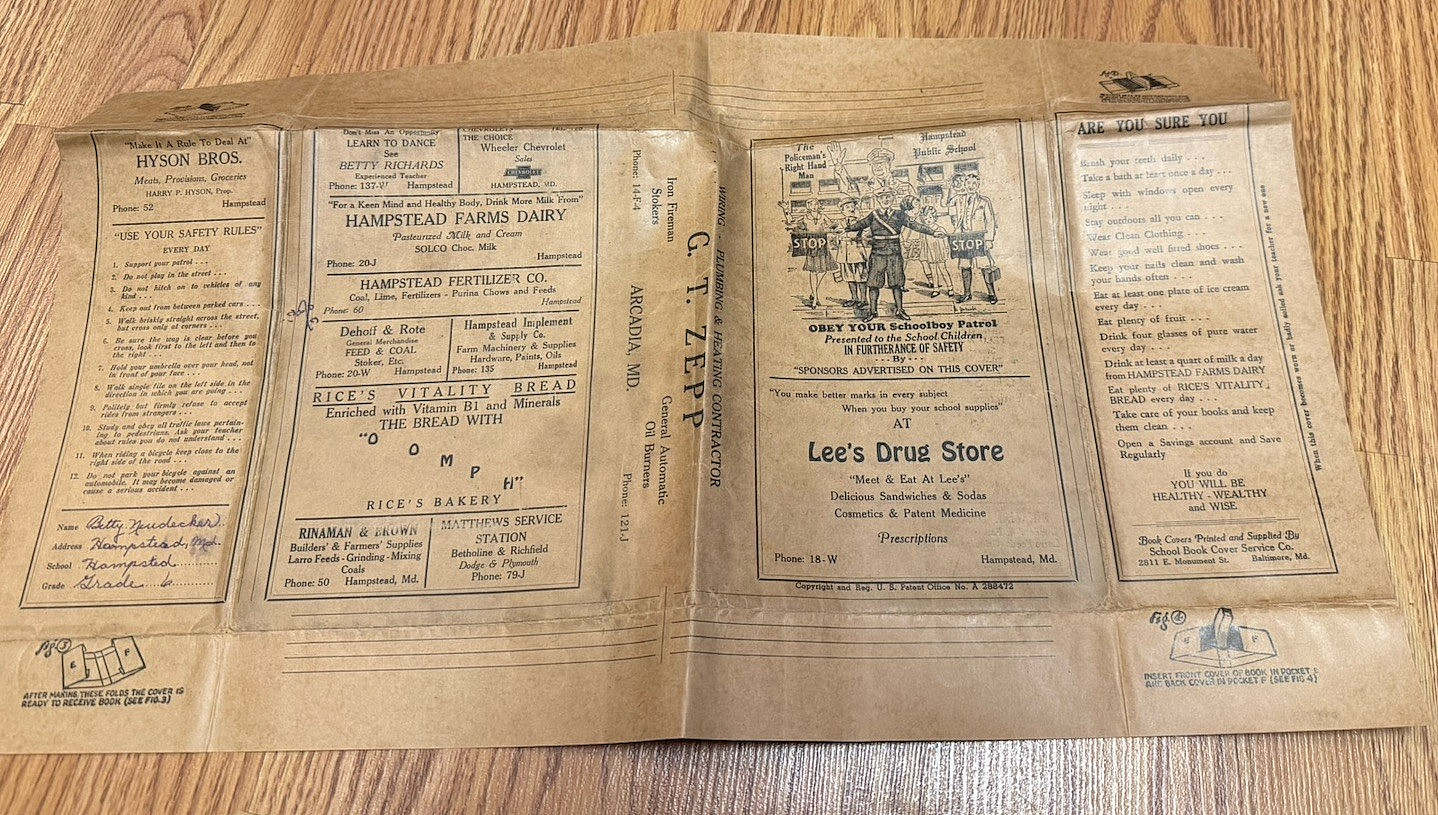OLD LEES DRUG STORE WESTMINSTER MARYLAND COCA COLA BORDENS SCHOOL BOOK COVER LOT
