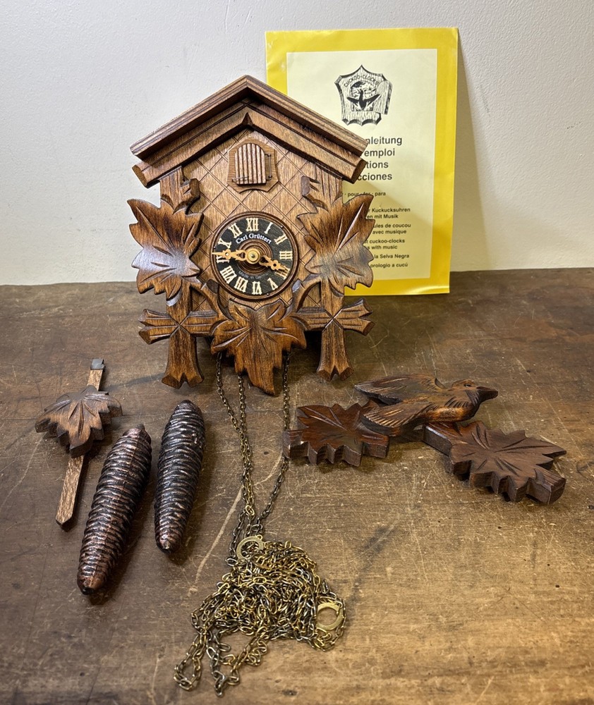 Vtg Carl Gruttert Wooden Cuckoo Clock Original Instructions, As Is Untested