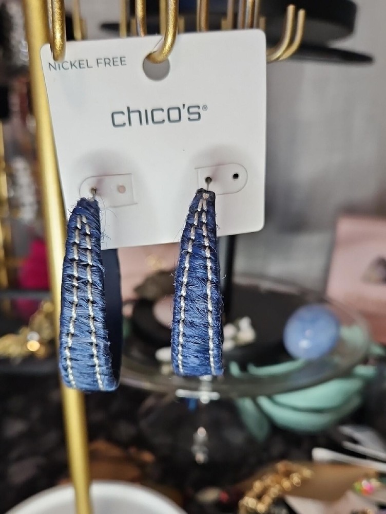 Chico's Navy Blue Woven Drop Earrings