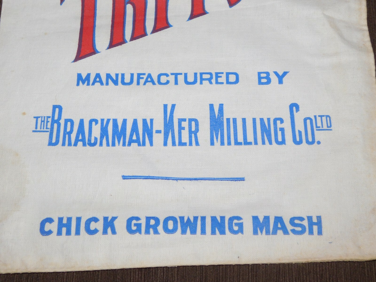 VINTAGE 16" X 10" THRIVO CHICK MASH BRACKMAN-KER MILLING CO FEED CLOTH SACK