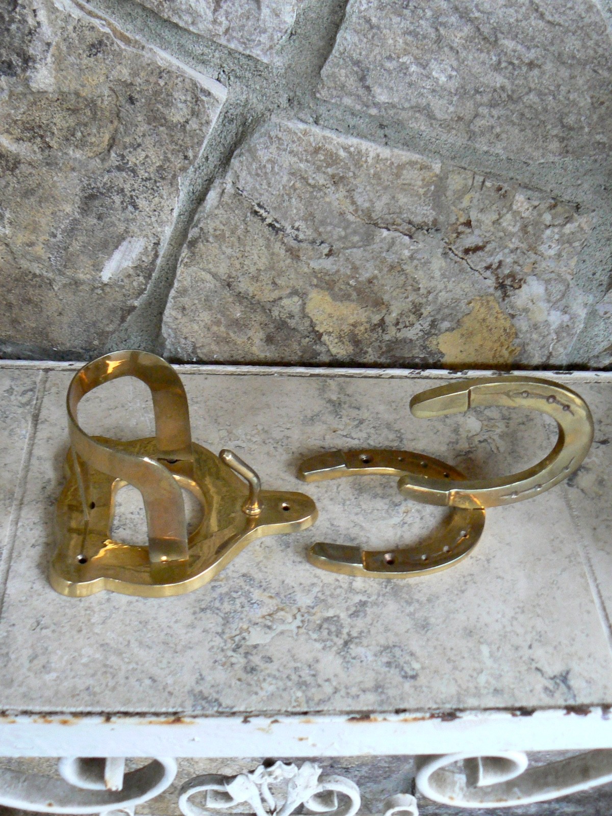 Two Pairs Vintage Brass Equestrian Tack Room Hooks for Bridle Halter Reins Leads