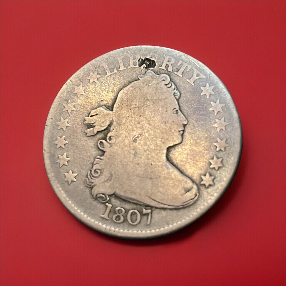 1807 Quarter Dollar, Draped Bust Heraldic Eagle Reverse, Obverse damage