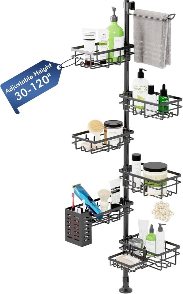 Rustproof 6-Pack Corner Shelf with 30-120 Inch Adjustable Shower Rack for Inside