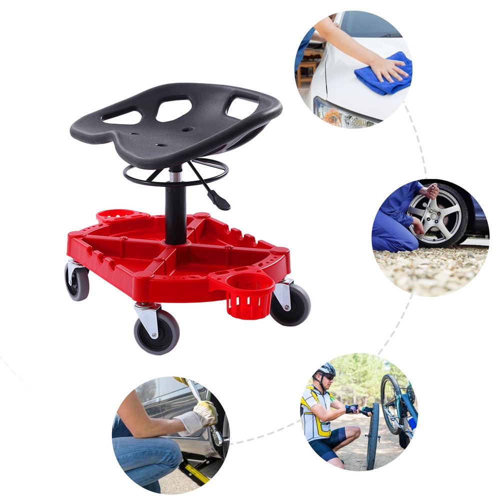 Adjustable Garage Shop Stool Rolling Work Stool Mechanic Work Seat With Casters