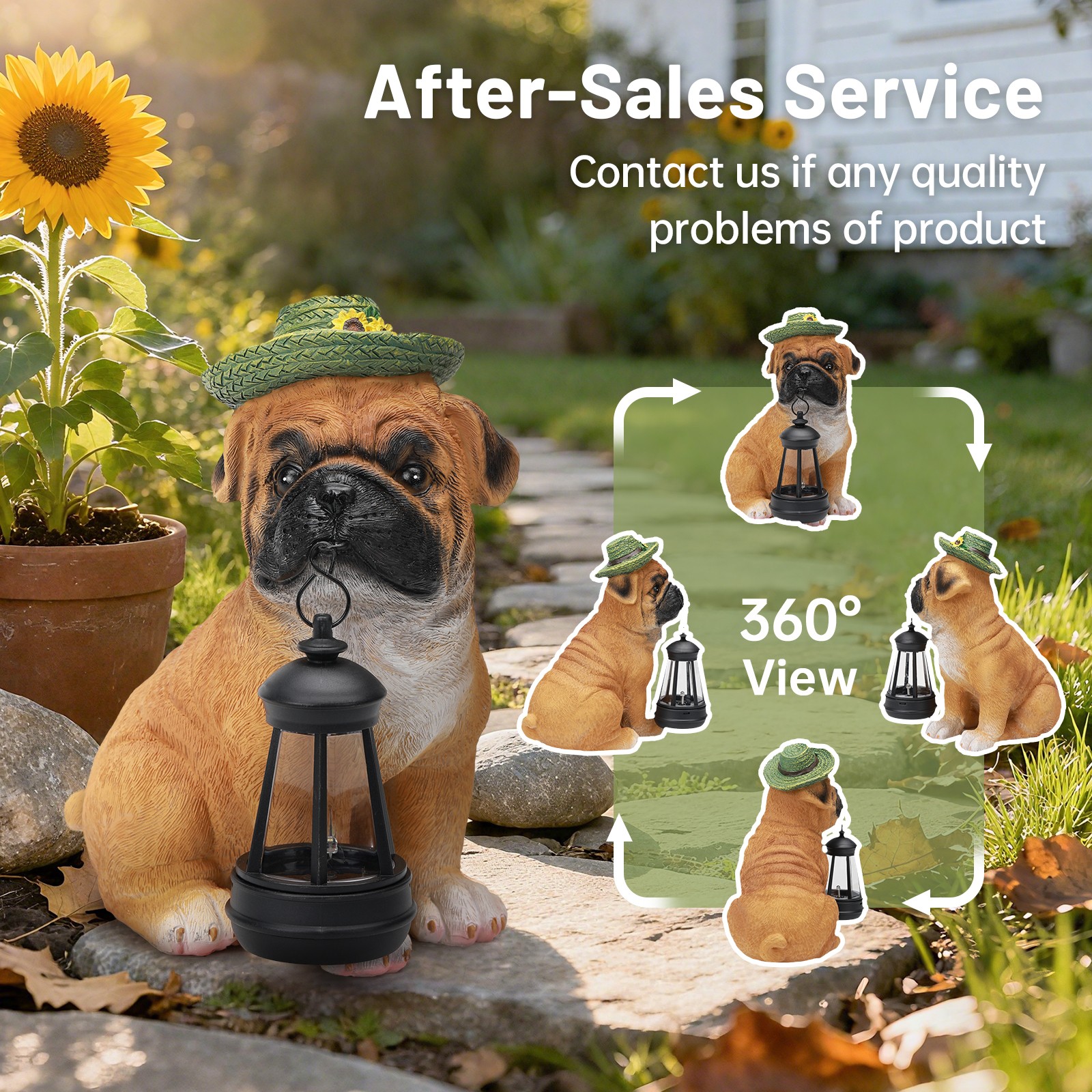 Solar-Powered Garden Dog Statue with Integrated Lanterns for Outdoor Decor