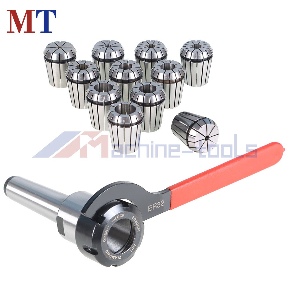 MT3 Shank With 11 Pack ER32 Collet Set ER32 Chuck & Spanner For Milling Machine