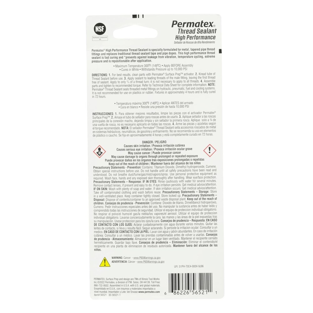 High Performance Thread Sealant, 50 ml, White