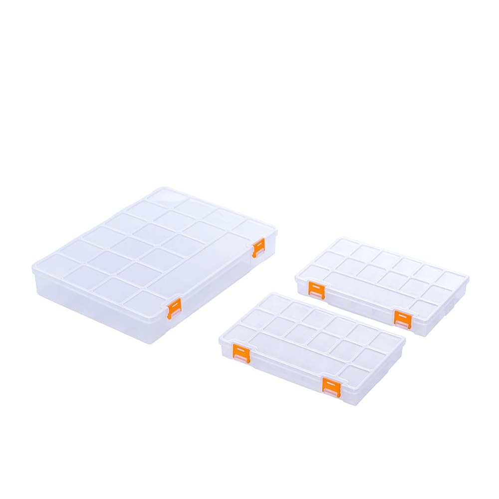 3 Pack Mixed Size Clear Plastic Storage Box Organizer Case with Fixed Compart...