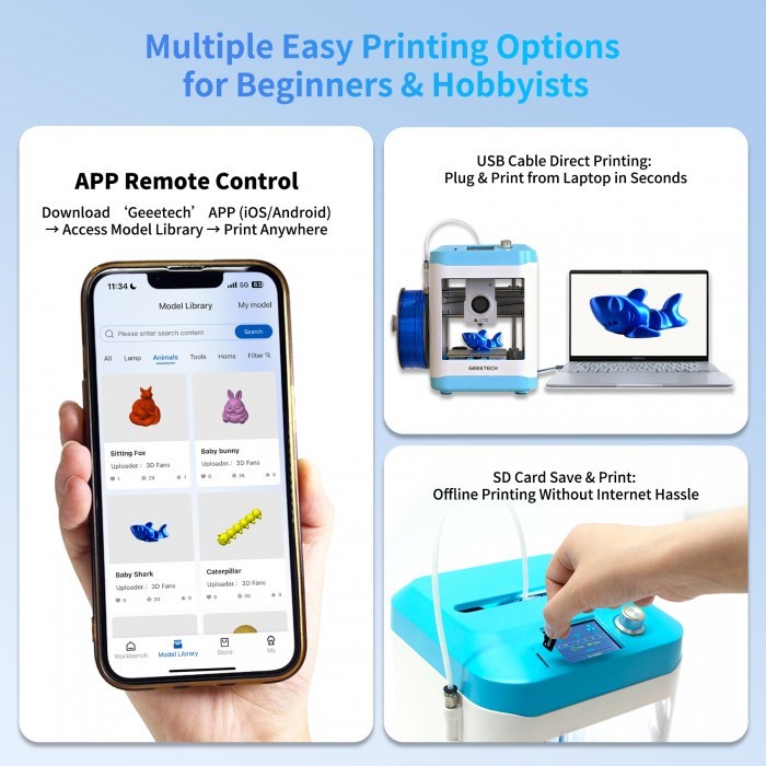 NEW Geeetech M1s Mini 3D Printer WiFi 3D Printer App Control for kids & Beginner