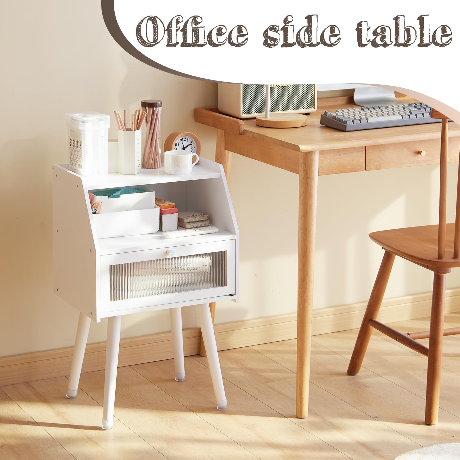 Mid Century Modern Nightstand Side Table End Table Bedside Table 2-Layer Stor...