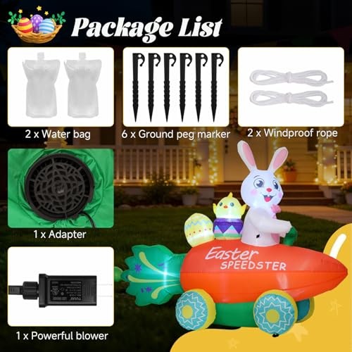 Inflatable Easter Bunny with Carrot Car and Easter Eggs, 6FT Easter