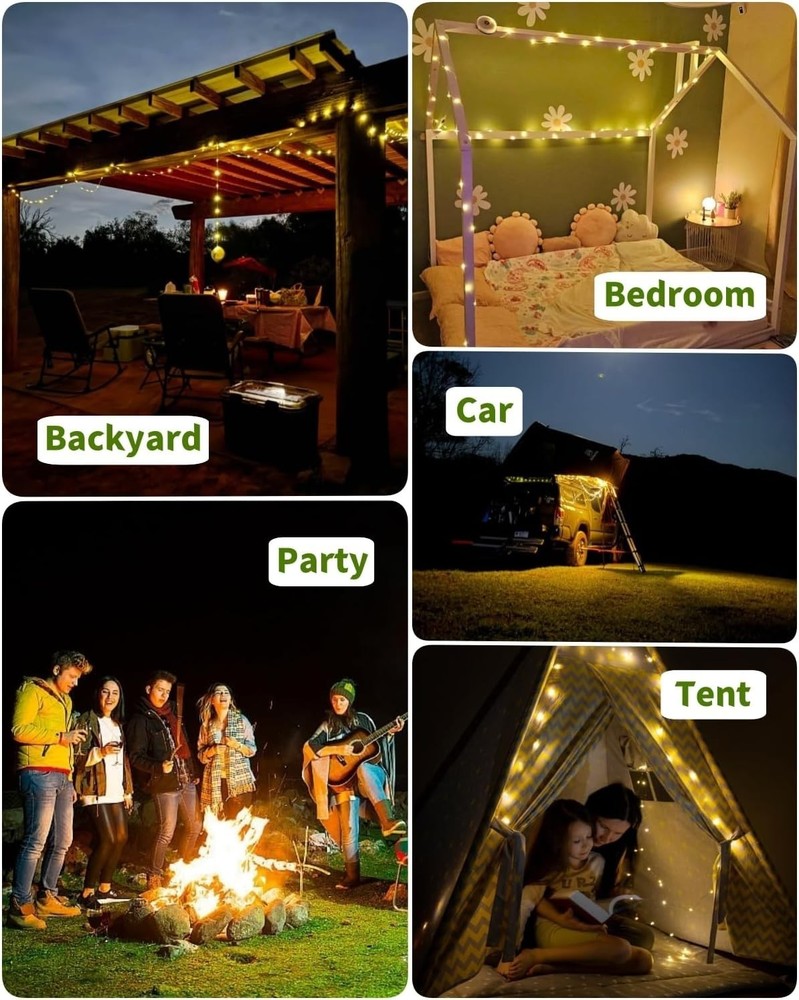 33FT Portable Camping String Lights USB Rechargeable LED Outdoor Tent Light
