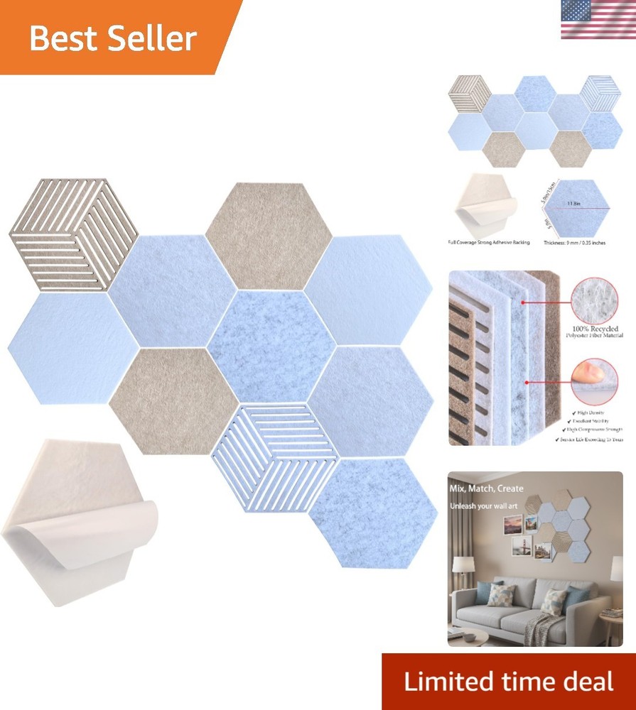 10-Pack Decorative Hexagonal Acoustic Panels with 3D Patterns for Home or Studio