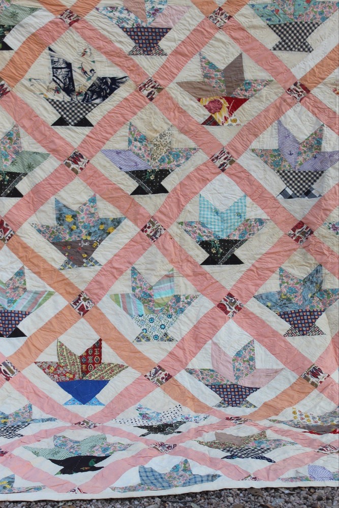 Antique Star Basket Patchwork Quilt RARE
