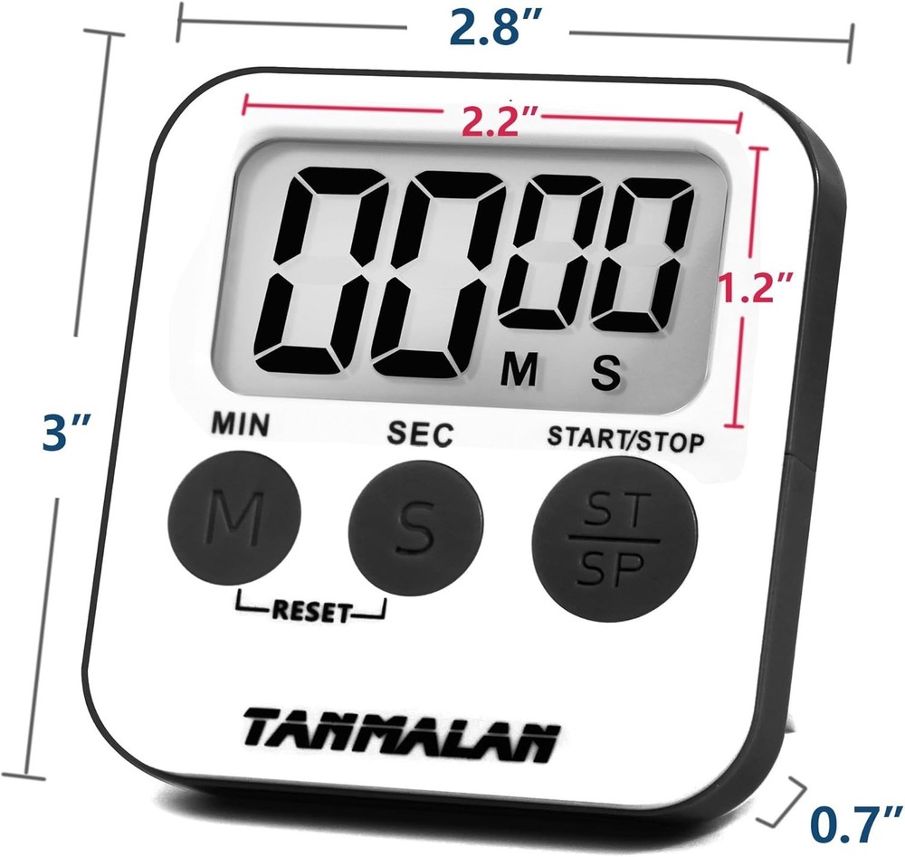 Multi-Purpose Kitchen Timer with Loud Alarm, Large Screen, and Magnet - Gray