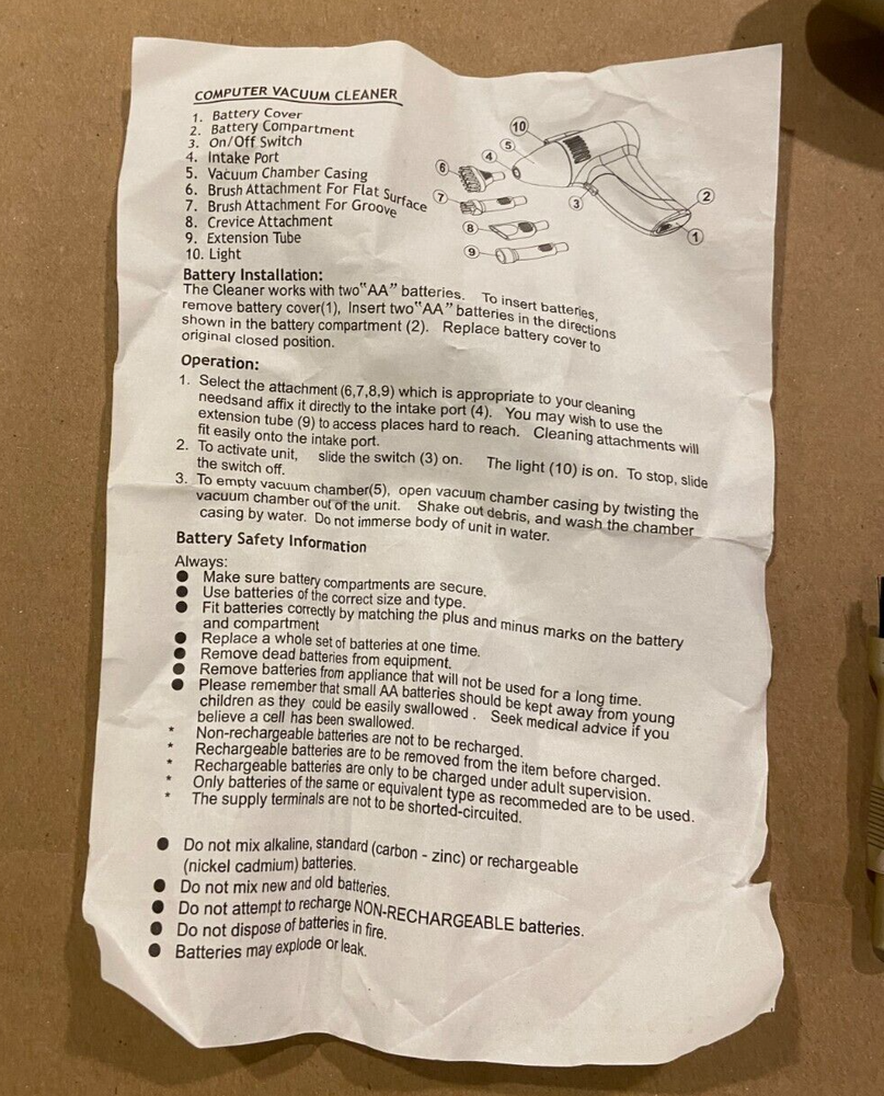 Tec Vac Computer Vacuum Cleaner Cordless W/ Attachments Light