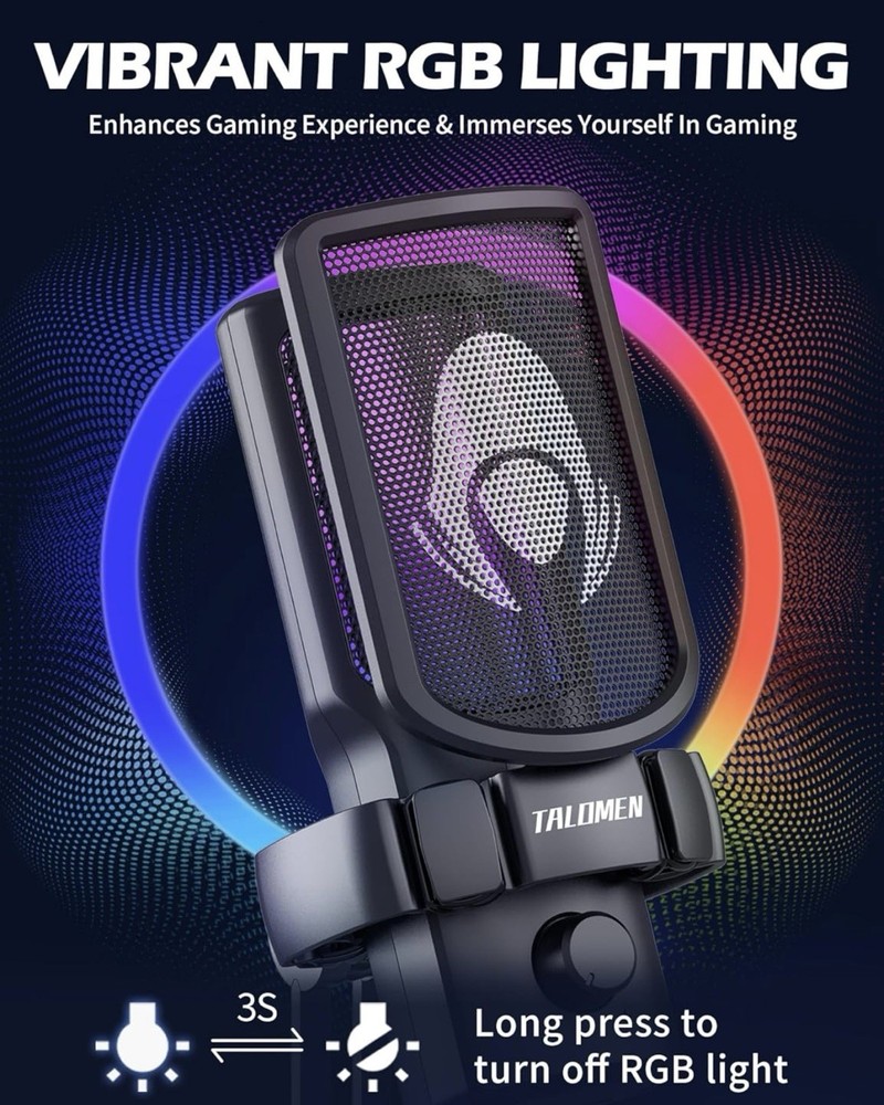 Talomen Gaming Microphone USB PC Mic With Gain Adjustment & Zero Latency Mode