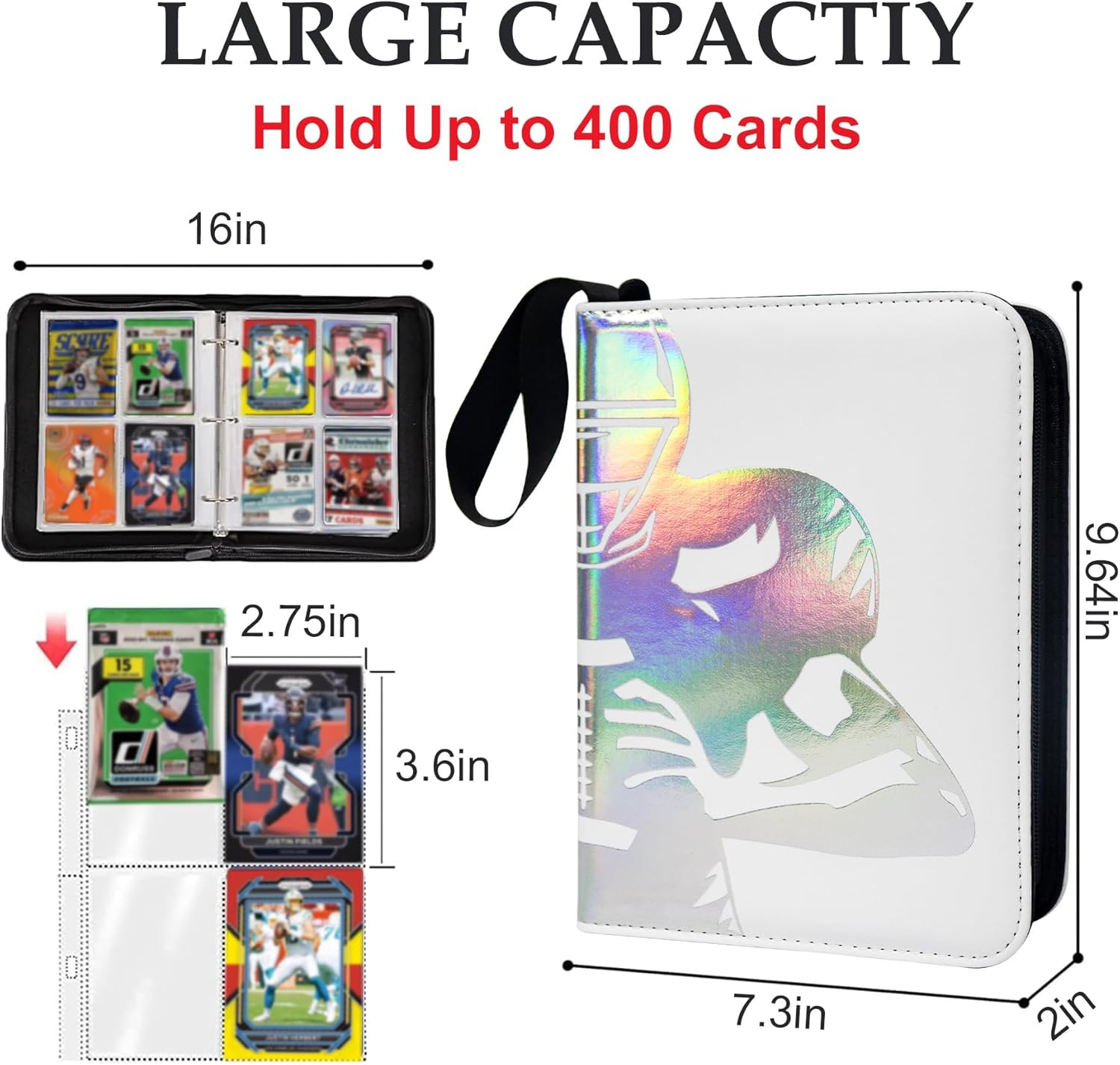 400 Pocket Football Card Binder Removable Sleeves Zipper Album Silver 2025-2026