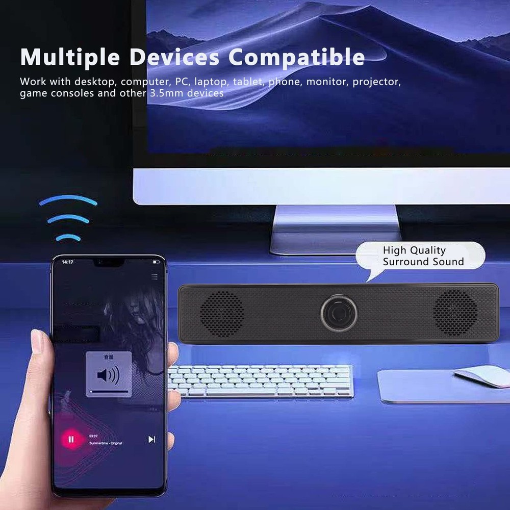 3.5mm Wired External Computer Laptop Speakers USB Powered Soundbar PC Tablet