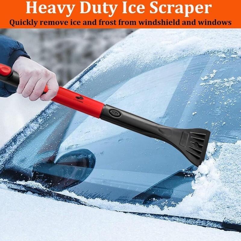 CarCarez Windshield Ice Scraper, Car Window Snow Removal Broom for Winter, Red